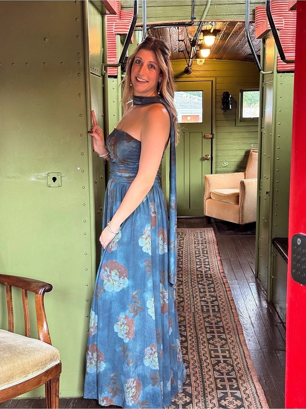 Floral Maxi Dress in Teal/Blue/Brown